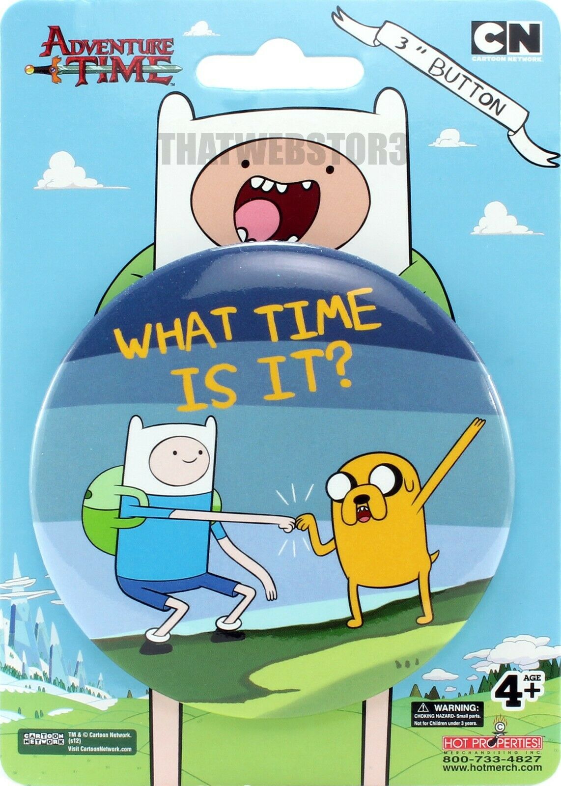 Adventure Time With Finn And Jake What Time Is It? 3" Button ~ Licensed